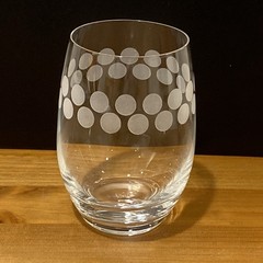 One Mikasa “Cheers” Stemless Wine Goblet with Bubbles/Dots 4.75″ Tall Excellent