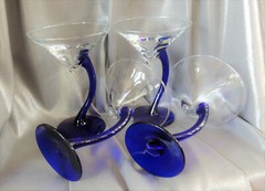 Martini Cocktail Libbey Cobalt Blue Curved Stem 4 Glasses Goblets