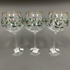 Lenox American by Design Holiday Balloon Holly Berries Glass Glasses Lot of 3