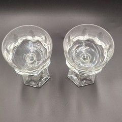 Set of 2 Clear Glass Stemmed Goblets, Hexagon Shape villeroy boch crystal