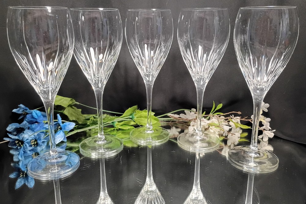 5 Cristal D’Arques ENCHANTE Contemporary Cut Crystal Water Goblets Wine Glasses