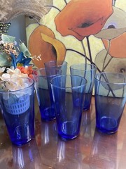 🔥🔥 Vintage Libbey Cobalt Flare Tumbler Glasses 6” Blue Set of 6 MCM 1970s