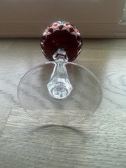 Vintage Crystal Wine Hock Glass Cut To Clear Raspberry Red – 7.25″