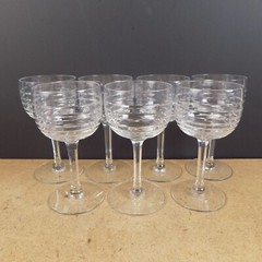 7 Art Deco Cut Crystal Wine Glasses Horizontal Rings