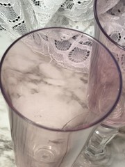 RARE 4~ Rogaska Crystal Pink Champaign Flutes ~ Signed (P2941)