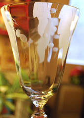 Vtg Set 7 HUNTINGTON OPTIC CRYSTAL Water Goblets FROSTED DRAPED LEAVES c1931