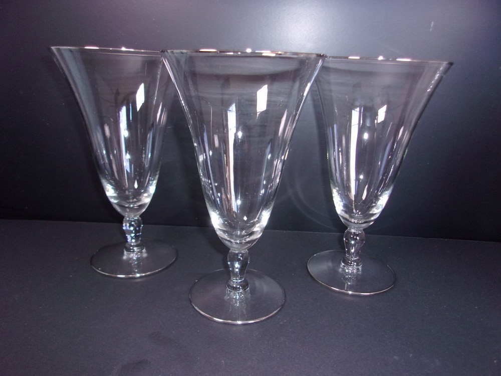 Set of 3 Crystal Water Goblets with Platinum Trim 12 oz. 6 7/8″ T. & 4″ W.