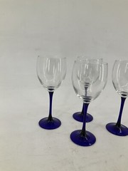 Cristal d’Arques-Durand Neptune Set of 4 Wine Glass Water Goblet Cobalt Blue