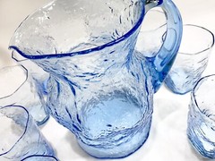 8 10 oz TUMBLER and 64 oz PITCHER Morgantown Gloria Blue Crinkle Glassware