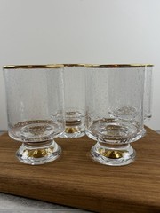 Vintage Gold Rim Footed Cocktail Glasses Set of 4 Textured Cocktail Glasses Mid