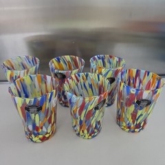 New. Murano Glass Drinking Tumbler Confetti Hand Blown Italy Set of 6