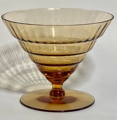 4 Amber Utility Glass Works Mandalay Dine Paneled Optic Sherbets MINT