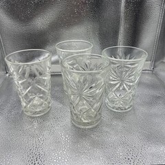 Vintage Anchor Hocking Glass American Precut Water Tumblers SET OF 4 (oatmeal)