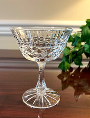 Pair of Crystal Champagne Tall Sherbet Glasses Criss Cross and Vertical Cuts
