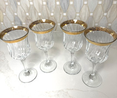 Set of 4 Circleware Turkey Wine Goblet Glasses Clear Gold Trim Holiday Glassware