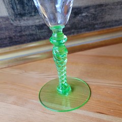 Vintage Uranium Glass Wine Glass Diamond Optic Green Twist Stem UV Reactive