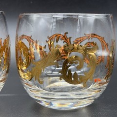 Six (6) MCM Cera 22k Gold Scroll Roly Poly Rocks Glasses Low Ball Tumblers