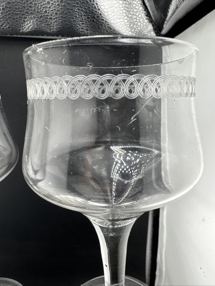 Franciscan Tiffin NEEDLE ETCH Optic Panels Brandy Whisky Glasses 1920s Set of 6