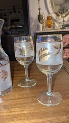Five-Piece Wine Glasses and Carafe Set w/ Gold Leaf Floral Design Only Displayed
