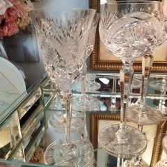 3 Exquisite Clear LAUSITZER LAUSITSER Germany Multiple Cut Crystal Wine Glass 8”