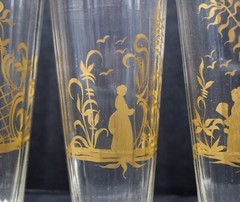 10 Rare Antique 18th/19th Century German Bohemian Gold Gild Facet Glass Tumblers