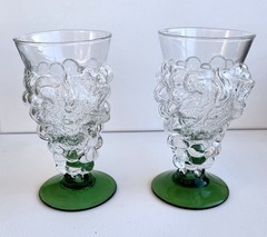 VTG Hand Blown/Molded Grape Bunch~Green Pedestal Foot Cocktail Glass~SET OF 6