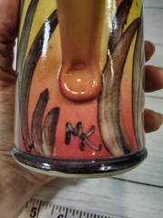 Linden Hills Pottery, Signed MK, Hand Painted, Coffee/Tea, Mug Cup, Floral Art