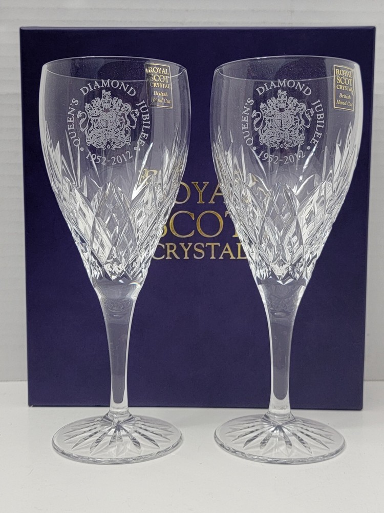 Royal Scot Queens Diamond Jubilee 1952-2012 Crystal Wine Glass Set