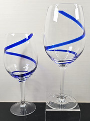 (2) Pier 1 Swirline Cobalt Water Goblets Set Elegant Blue Swirl Stemware Bar Lot