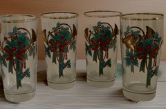 Vintage Mikasa Trumpet Christmas Highball Glasses Set of Four