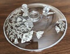 Vintage Silver City FLANDERS Poppy Overlay Crystal Serving Dish 71/2″ -EXCELLENT
