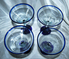 Set of 4 Mexican Cobalt Blue Rim Martini or Margarita Glasses 7.5″T 8oz