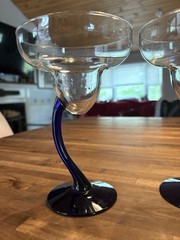 Colbolt Blue Libby BRAVURA Margarita Glasses Curved Stem 7.25″ Set Of 2