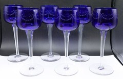 FRENCH Baccarat Blue Crystal Lily of the Valley Floral Hoock Wine Glasses Set 6