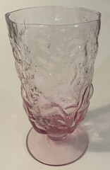 2 Crinkled Pink Glasses Morgantown Seneca Driftwood 12 oz Footed Tumblers VTG