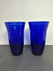 Set Of 2 Vintage Bormioli Rocco Saphir Cobalt Blue Glass Tumblers Highball 12 Oz