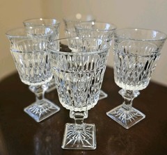6 Mt. Vernon Indiana Glass Clear Wine Glasses Vintage 5 3/8″