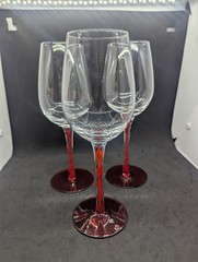 Wine Glasses Red Swirl Ribbon Stem Unique Blown Glass Set of 3 – 9.5″ Tall