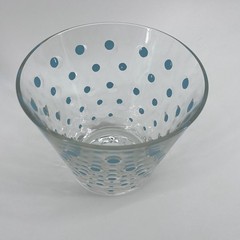 Vintage Hazel-Atlas Set-7 Aqua Polka Dot Barware~1 Ice Bowl & 6 Cocktail Glasses
