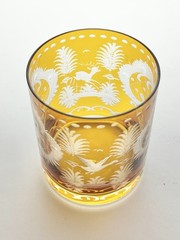 1970s Bohemian Amber Glass Cut 3 Tumbler Cocktail Glasses Wildlife Deer Duck