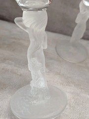 2 Aderia Ishizuka Wine Glasses Frosted Stem Woman & Cherry Blossoms -Japan