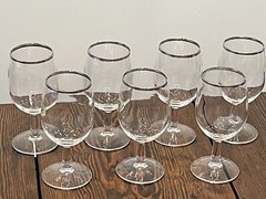 Crystal Goblets Platinum Trim 5 1/2” Set Of 7