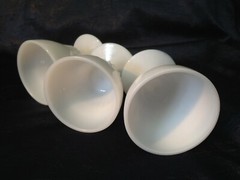Vintage Hazel-Atlas ’38+ 3 Starlite Opal White Low Opalescent Ball-Stem Glasses