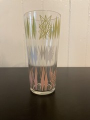 Mid Century Modern Glass Cup With Pink White Yellow Diamonds