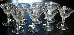 Antique Set 8 Superb HAWKES CORONET CHAMPAGNE GLASSES BRILLIANT CUT Signed 5″