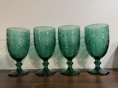 Princess House Fantasia Emerald Green Iced Tea Water Goblets Glasses Set of 4