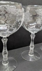 7 Fostoria NAVARRE Crystal Magnum Wine Glasses Etched Balloon Goblets Clear MINT