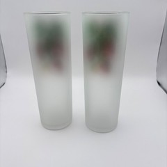 Vintage MCM Frosted Highball Tumbler Glass 7″ Strawberries Barware Set of 2
