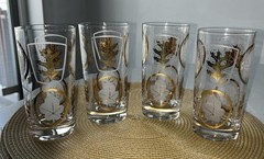 VTG Federal Glass Glen Echo Tumblers (4) Gold White Frosted Leaf 5.5”H Atomic