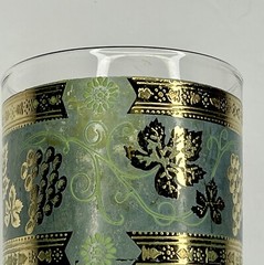 Cera Glass Golden Grapes Highball Tumbler Green and 22k Gold Tuscan 14 oz *READ*